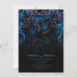 Floral Gothic Blue Pink Wedding Handfasting Invitation