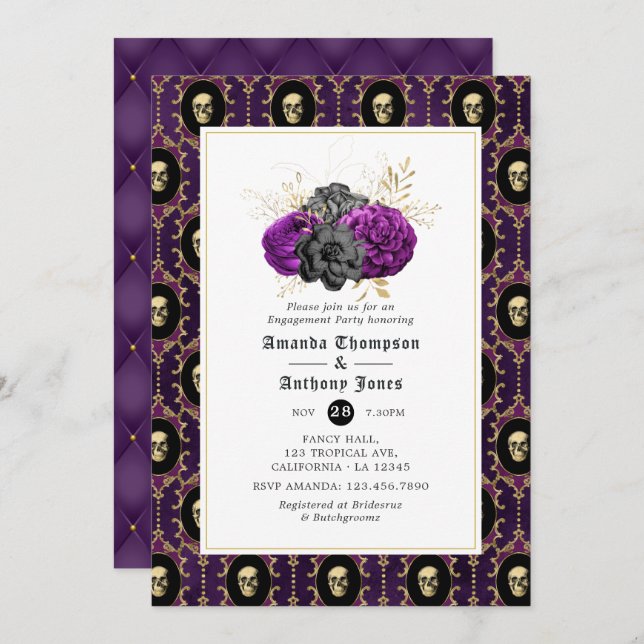 Floral Gothic Engagement Party Invitation (Front/Back)