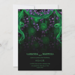Floral Gothic Glow Wedding Green Handfasting Invitation