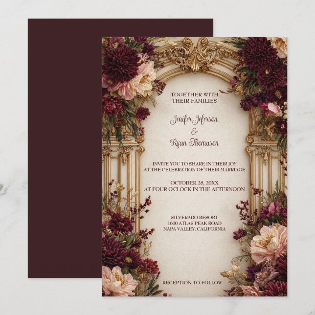 Floral Gothic Halloween Wedding Invitation (Front/Back)