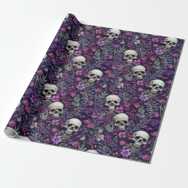 Floral Gothic Halloween Wrapping Paper (Unrolled)