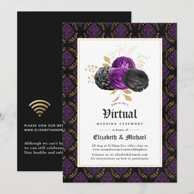 Floral Gothic Online Virtual Wedding Invitation (Front/Back)