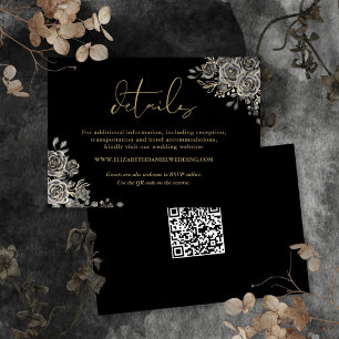 Floral Gothic QR Code Gold Wedding Details Enclosure Card