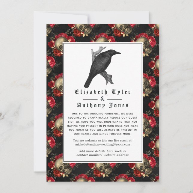 Floral Gothic Reduced Wedding Guest List Announcement (Front)