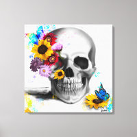 Floral gothic sugar skull flowers butterflies