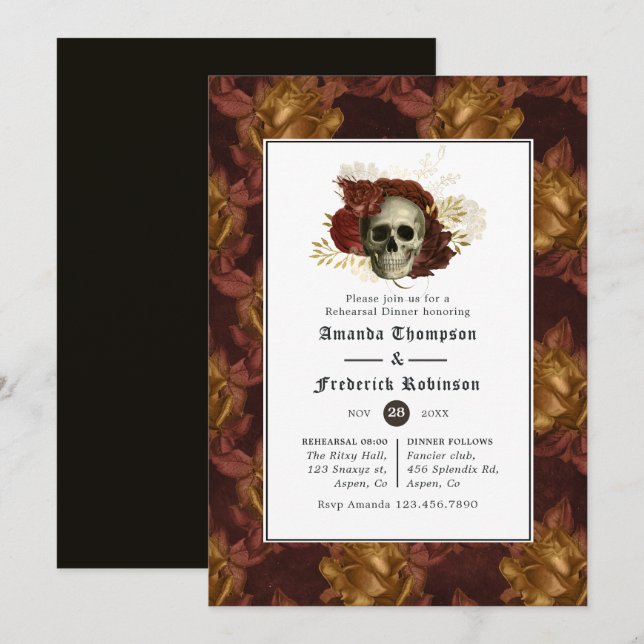 Floral Gothic Wedding Rehearsal Dinner Invitation (Front/Back)