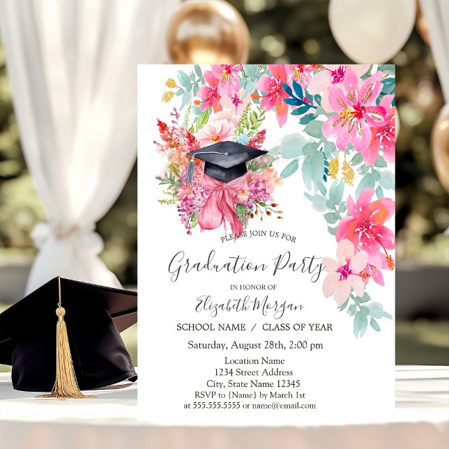 Floral Grad Cap,Flowers Graduation  Invitation (Creator Uploaded)