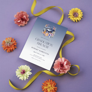 Floral Grad Hat Graduation Brunch Invitation