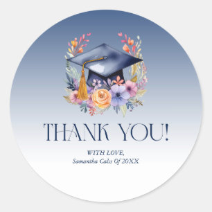 Floral Grad Hat Thank You Card Classic Round Sticker