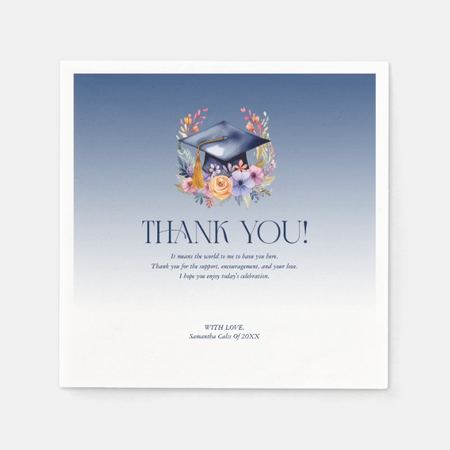 Floral Grad Hat Thank You Card Napkin (Front)