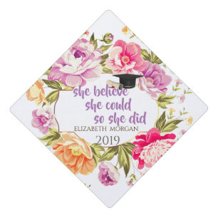 Floral , Graduate Cap - Motivational Message