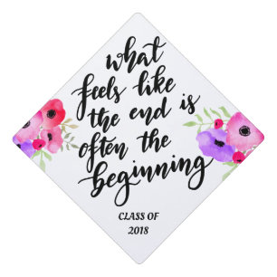 Floral Graduate Handwritten Script Graduation Cap Topper