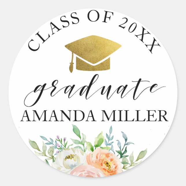 Floral graduate personalized graduation sticker (Front)