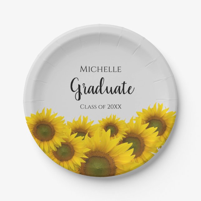 Floral Graduate Yellow Sunflowers Class Of Custom  Paper Plate (Front)