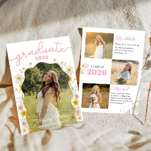 Floral Graduation Announcement Photo Invitation