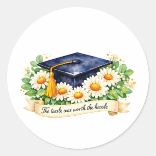 Floral Graduation Gift Cute Watercolor Grad Cap Classic Round Sticker