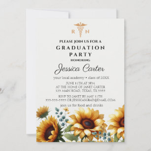 Floral Graduation Nurse Sunflowers Typography   Invitation