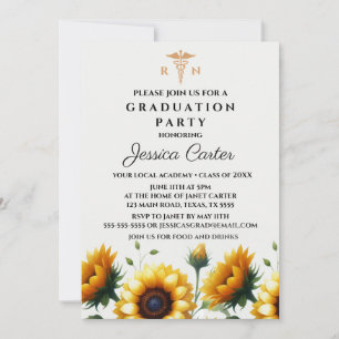 Floral Graduation Nurse Sunflowers Typography Invitation