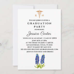 Floral Graduation Nurse Typography Bluebonnets  Invitation