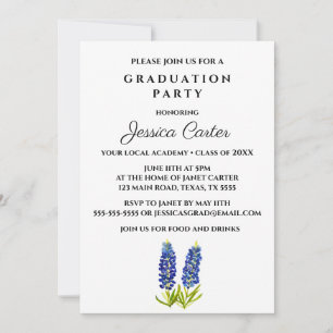 Floral Graduation Party Typography Bluebonnets Invitation