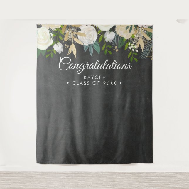 Floral Graduation Photo Backdrop - Photo Prop Tapestry (Front)