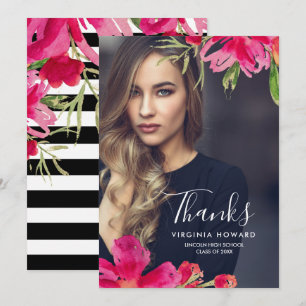 Floral Graduation Thank You Photo Card