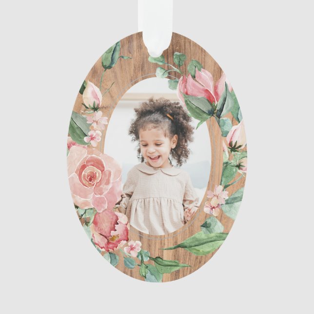 Floral Grandkids Baby's First Christmas with Year Ornament (Front)