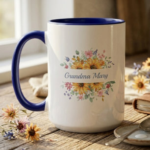 Floral Grandma Name Mug Sunflower Gift 