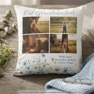 Floral Grandma Photo Collage – Gift for Her Throw Pillow