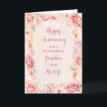 Floral Grandson and his Wife Anniversary Card<br><div class="desc">Happy wedding anniversary card for grandson and his wife with beautiful vintage pink watercolor flowers,  and sentimental verse.</div>