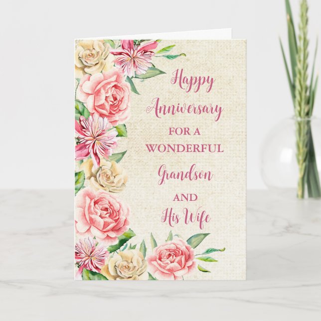 Floral Grandson & his Wife Anniversary Card (Front)