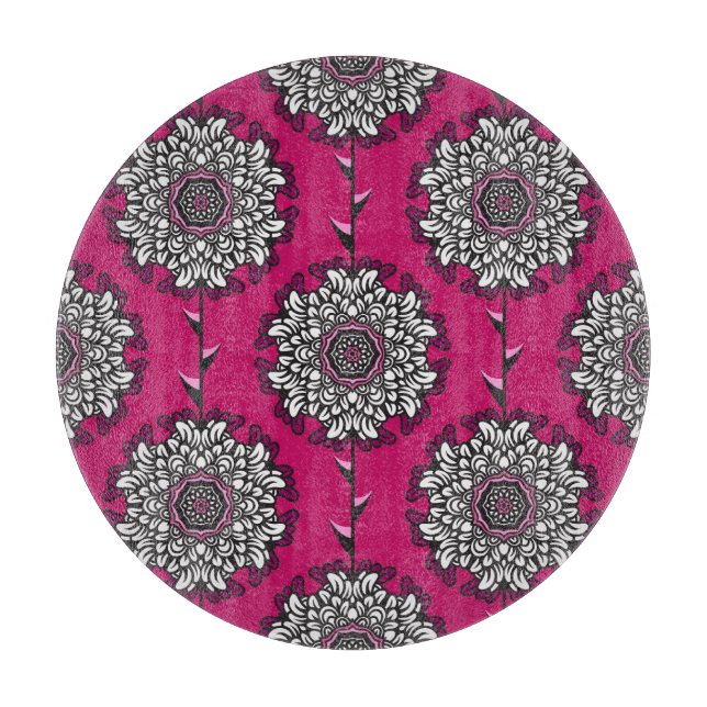 Floral Graphic Flowers Pink Seamless Cutting Board (Front)
