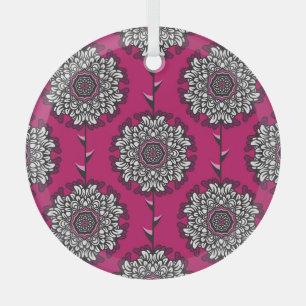 Floral Graphic Flowers Pink Seamless Glass Ornament