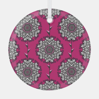 Floral Graphic Flowers Pink Seamless Glass Ornament