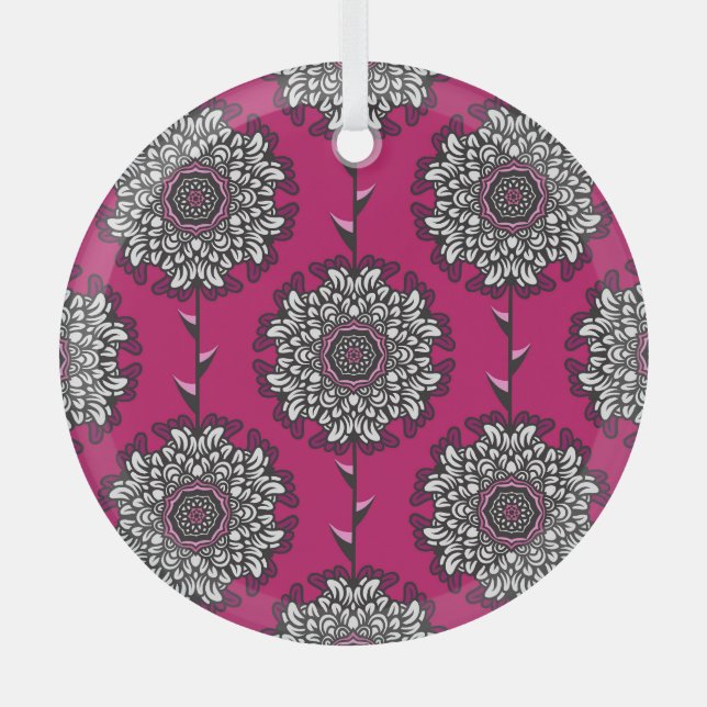 Floral Graphic Flowers Pink Seamless Glass Ornament (Front)