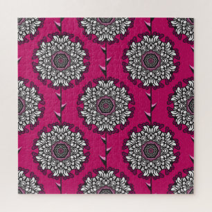 Floral Graphic Flowers Pink Seamless Jigsaw Puzzle