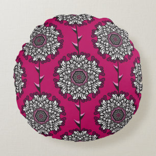 Floral Graphic Flowers Pink Seamless Round Pillow