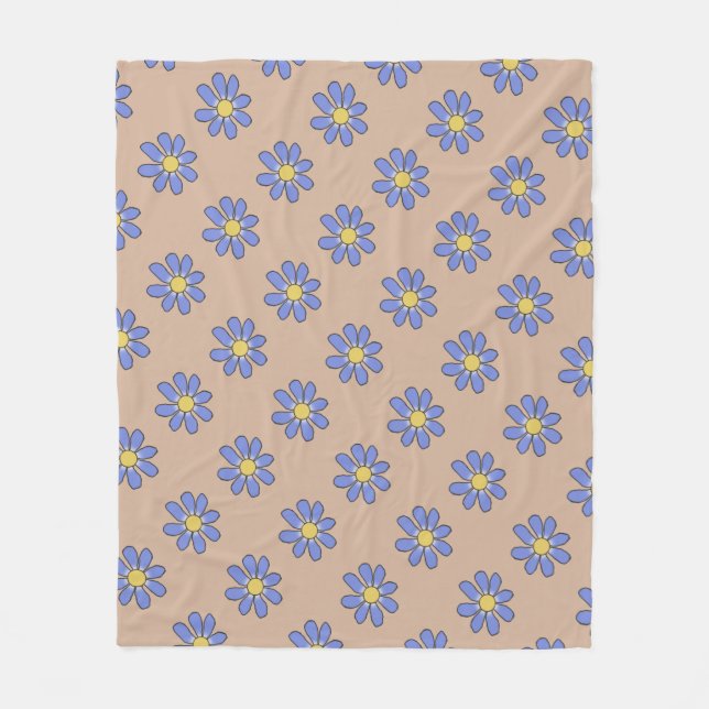 Floral Graphical Blue Flowers on any Colour Fleece Blanket (Front)