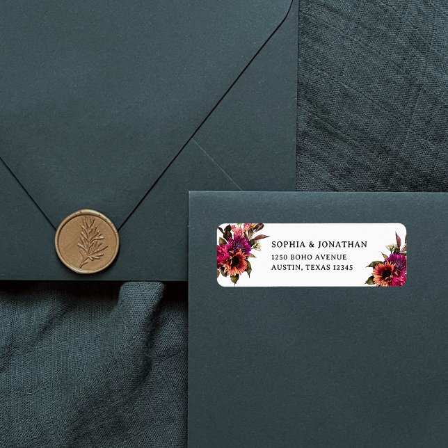 Floral gras | Mariage dramatique et élégant (Bold and modern floral return address labels)