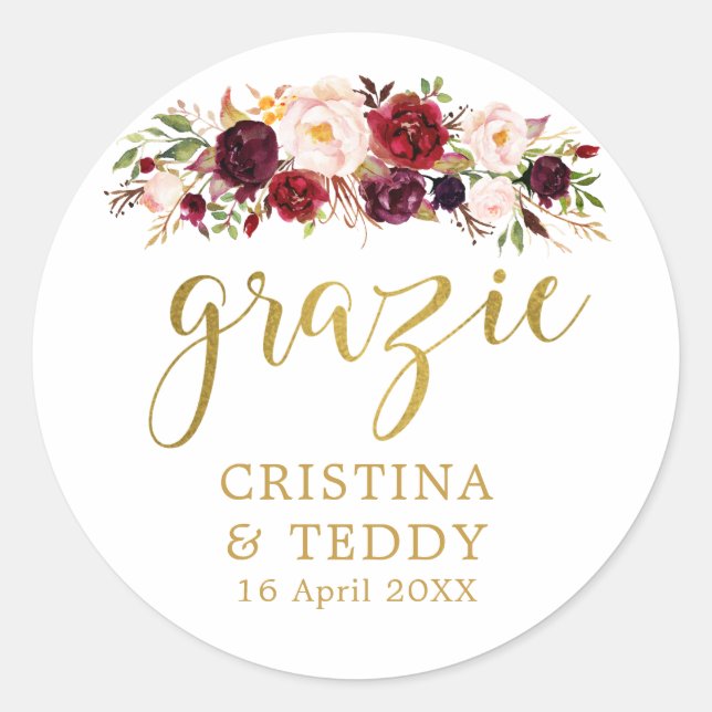 Floral Grazie Monogram Wedding Favour Sticker (Front)