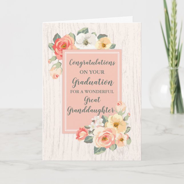 Floral Great Granddaughter Graduation Card (Front)
