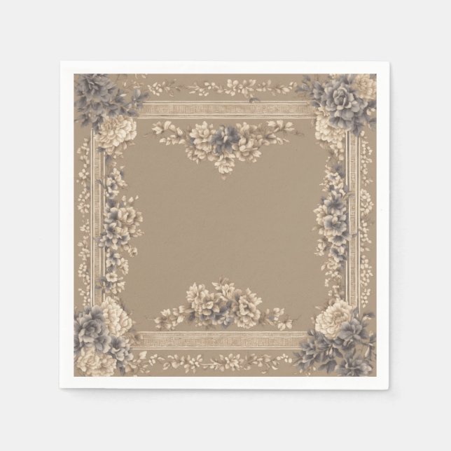  floral greek key toile pattern,  napkin (Front)