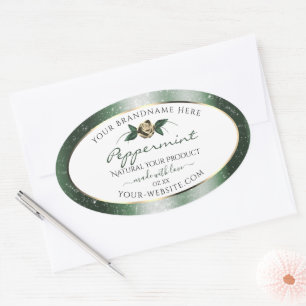 Floral Green and Gold Frame White Product Labels