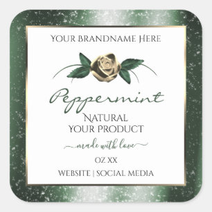 Floral Green and Gold Frame White Product Labels