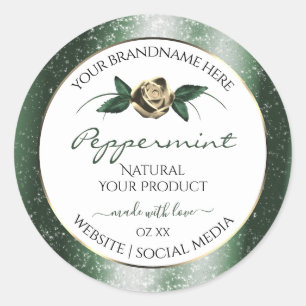 Floral Green and Gold Frame White Product Labels