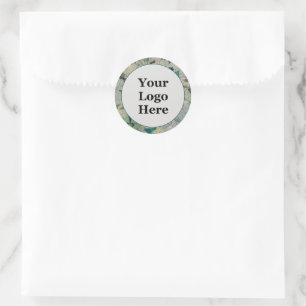 Floral Green and White Business Logo Template Classic Round Sticker