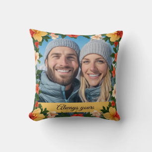 Floral Green and Yellow Engagement Photo Boyfriend Throw Pillow