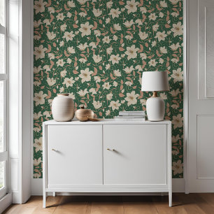 Floral Green Beige Lily Botanical Pattern Wallpaper