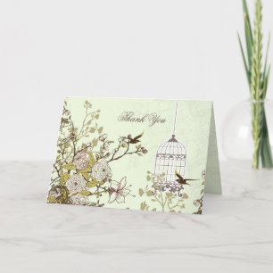 floral green bird cage, love birds Thank You