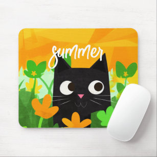 Floral Green Black Cat Mousepad for Cat Lover